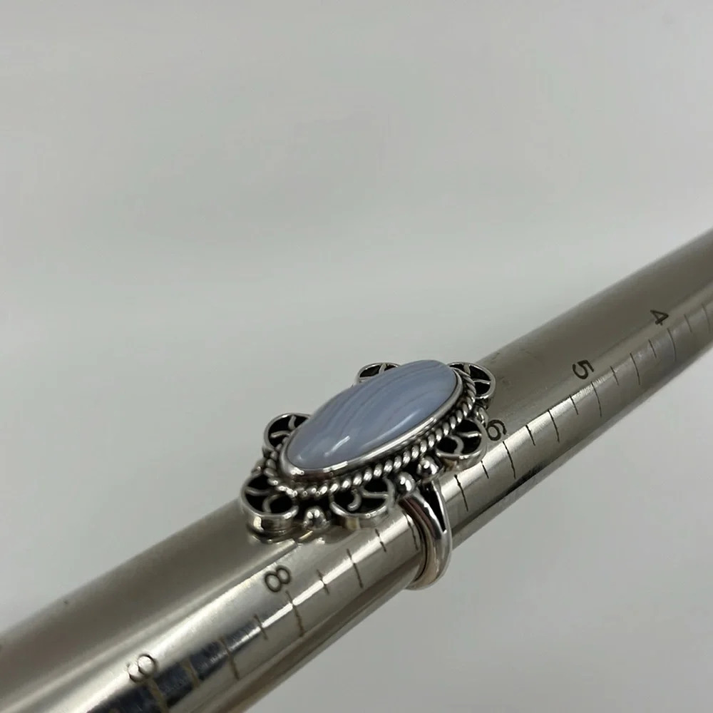 💍 Vintage CII Mexico Sterling Silver Blue Lace Agate Ring - Size 7, 10.5g - Picture 6 of 15